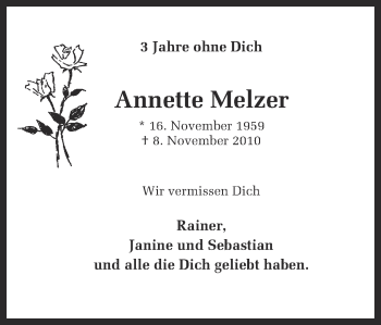 Traueranzeige von Annette Melzer von Ruhr Nachrichten