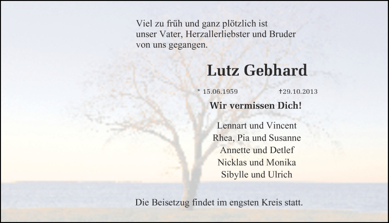  Traueranzeige für Lutz Gebhard vom 09.11.2013 aus Ruhr Nachrichten