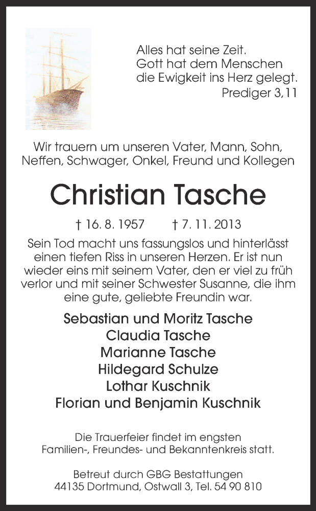  Traueranzeige für Christian Tasche vom 13.11.2013 aus Ruhr Nachrichten