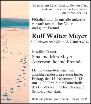 Traueranzeige von Rolf Walter Meyer von Ruhr Nachrichten