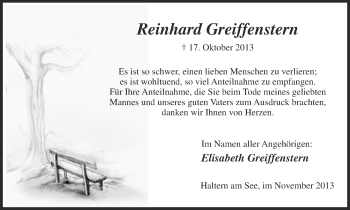 Traueranzeige von Reinhard Greiffenstern von Ruhr Nachrichten und Halterner Zeitung
