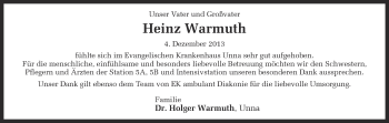 Traueranzeige von Heinz Warmuth von Ruhr Nachrichten