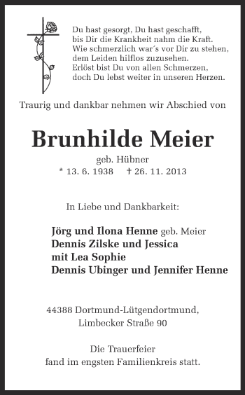Traueranzeige von Brunhilde Meier von Ruhr Nachrichten