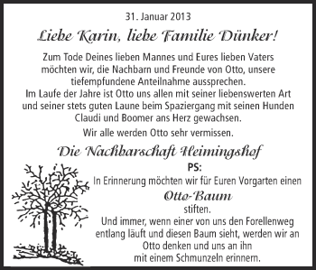 Traueranzeige von Otto Dünker von Ruhr Nachrichten und Halterner Zeitung