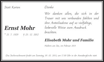 Traueranzeige von Ernst Mohr von Ruhr Nachrichten und Halterner Zeitung