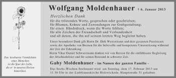 Traueranzeige von Wolfgang Moldenhauer von Ruhr Nachrichten