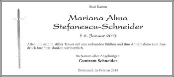 Traueranzeige von Mariana Alma Stefanescu-Schneider von Ruhr Nachrichten