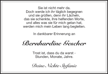 Traueranzeige von Bernhardine Gescher von Münstersche Zeitung und Münsterland Zeitung