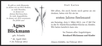 Traueranzeige von Agnes Blickmann von Münstersche Zeitung und Münsterland Zeitung