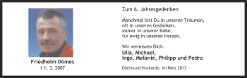 Traueranzeige von Friedhelm Domes von Ruhr Nachrichten