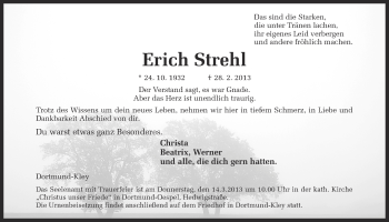 Traueranzeige von Erich Strehl von Ruhr Nachrichten