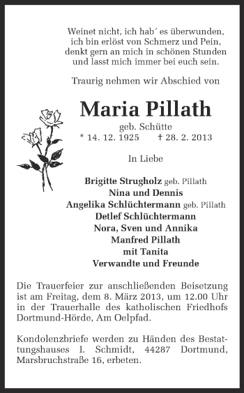 Traueranzeige von Maria Pillath von Ruhr Nachrichten