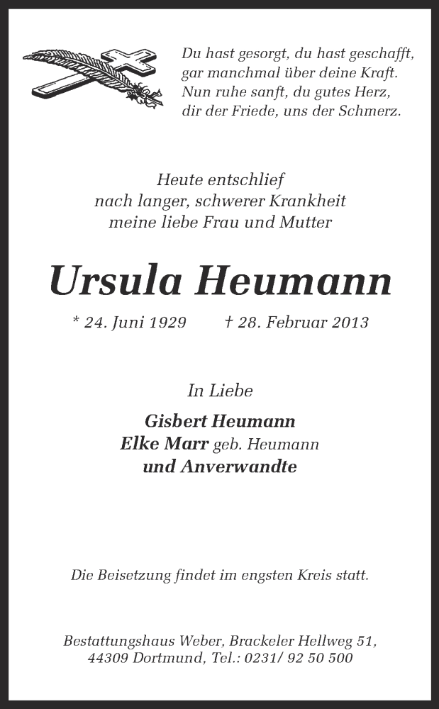  Traueranzeige für Ursula Heumann vom 05.03.2013 aus Ruhr Nachrichten