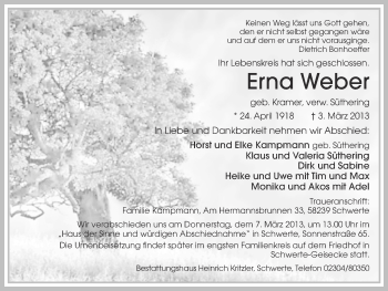 Traueranzeige von Erna Weber von Ruhr Nachrichten