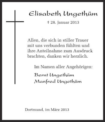 Traueranzeige von Elisabeth Ungethüm von Ruhr Nachrichten