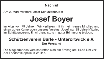 Traueranzeige von Josef Boyer von Münstersche Zeitung und Münsterland Zeitung