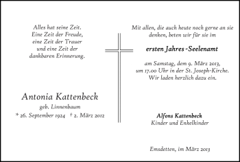 Traueranzeige von Antonia Kattenbeck 
