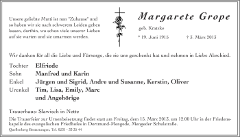 Traueranzeige von Margarete Grope von Ruhr Nachrichten