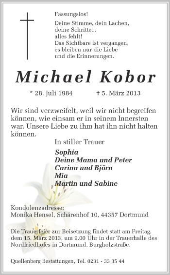 Traueranzeige von Michael Kobor von Ruhr Nachrichten