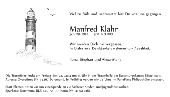 Traueranzeige von Manfred Klahr von Ruhr Nachrichten