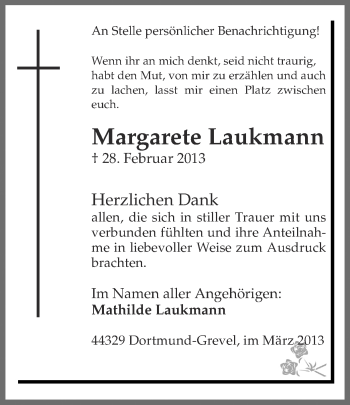 Traueranzeige von Margarete Laukmann von Ruhr Nachrichten