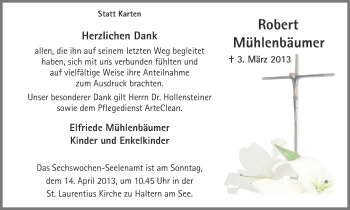 Traueranzeige von Robert Mühlenbäumer von Ruhr Nachrichten und Halterner Zeitung
