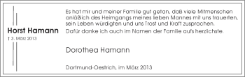 Traueranzeige von Horst Hamann von Ruhr Nachrichten