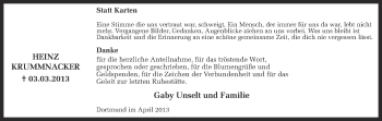 Traueranzeige von Heinz Krummnacker von Ruhr Nachrichten