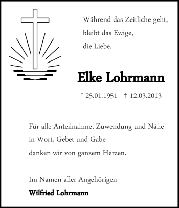 Traueranzeige von Elke Lohrmann von Ruhr Nachrichten