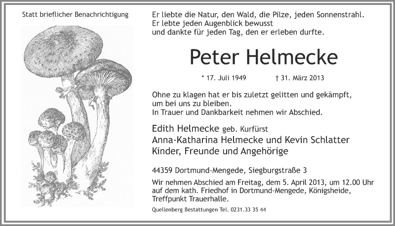 Traueranzeige für Peter Helmecke vom 03.04.2013 aus Ruhr Nachrichten