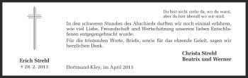 Traueranzeige von Erich Strehl von Ruhr Nachrichten