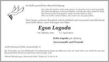 Traueranzeige von Egon Lagoda von Ruhr Nachrichten