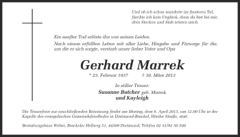 Traueranzeige von Gerhard Marrek von Ruhr Nachrichten