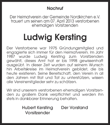Traueranzeige von Ludwig Kersting von Ruhr Nachrichten