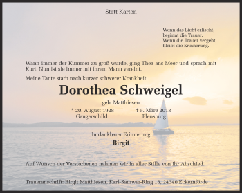 Traueranzeige von Dorothea Schweigel von Ruhr Nachrichten