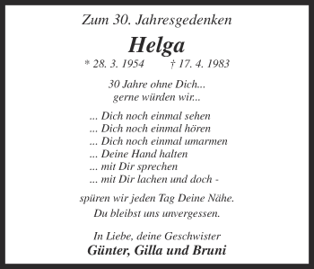 Traueranzeige von Helga  von Ruhr Nachrichten und Dorstener Zeitung