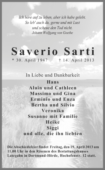 Traueranzeige von Saverio Sarti von Ruhr Nachrichten