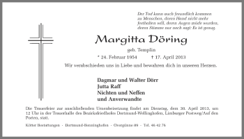 Traueranzeige von Margitta Döring von Ruhr Nachrichten
