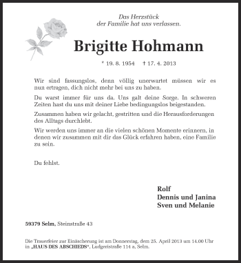 Traueranzeige von Brigitte Hohmann von Ruhr Nachrichten