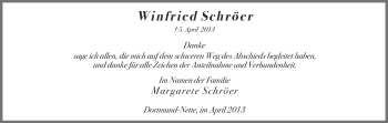 Traueranzeige von Winfried Schröer von Ruhr Nachrichten
