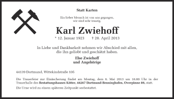 Traueranzeige von Karl Zwiehoff von Ruhr Nachrichten