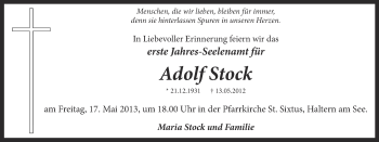 Traueranzeige von Adolf Stock von Ruhr Nachrichten und Halterner Zeitung