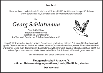 Traueranzeige von Georg Schlotmann von Münstersche Zeitung und Münsterland Zeitung