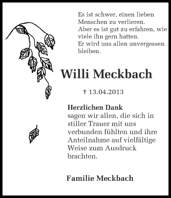 Traueranzeige von Willi Meckbach von Ruhr Nachrichten