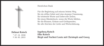 Traueranzeige von Helmut Ratsch von Ruhr Nachrichten