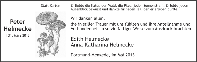  Traueranzeige für Peter Helmecke vom 16.05.2013 aus Ruhr Nachrichten