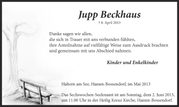 Traueranzeige von Jupp Beckhaus von Ruhr Nachrichten und Halterner Zeitung