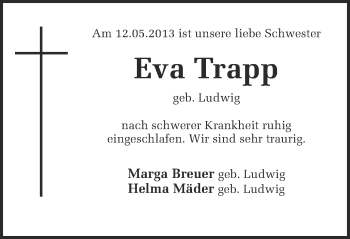 Traueranzeige von Eva Trapp von Ruhr Nachrichten