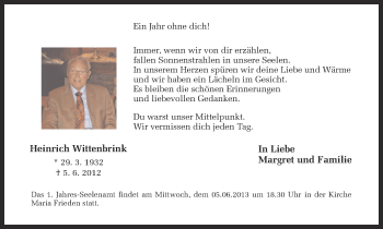 Traueranzeige von Heinrich Wittenbrink von Ruhr Nachrichten