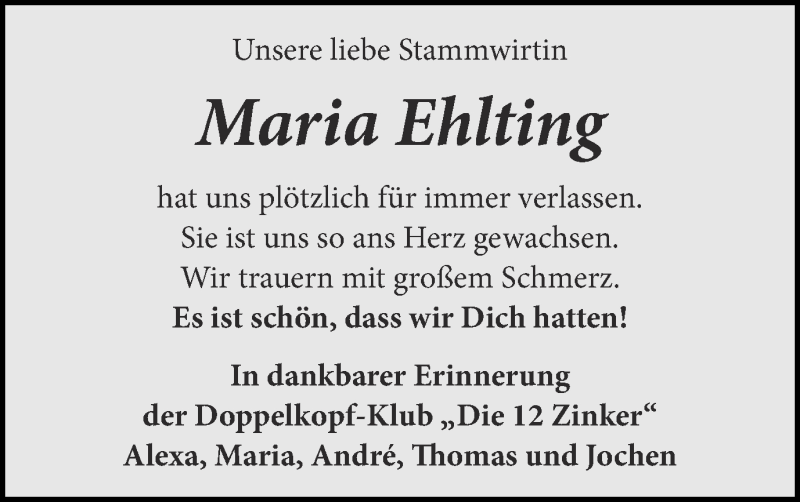  Traueranzeige für Maria Ehlting vom 03.06.2013 aus Münstersche Zeitung und Münsterland Zeitung